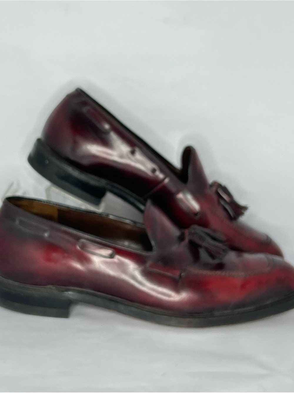 Vintage Johnston & Murphy Mens Tassel Loafers Size 9.5 C Oxblood Leather Moc Toe